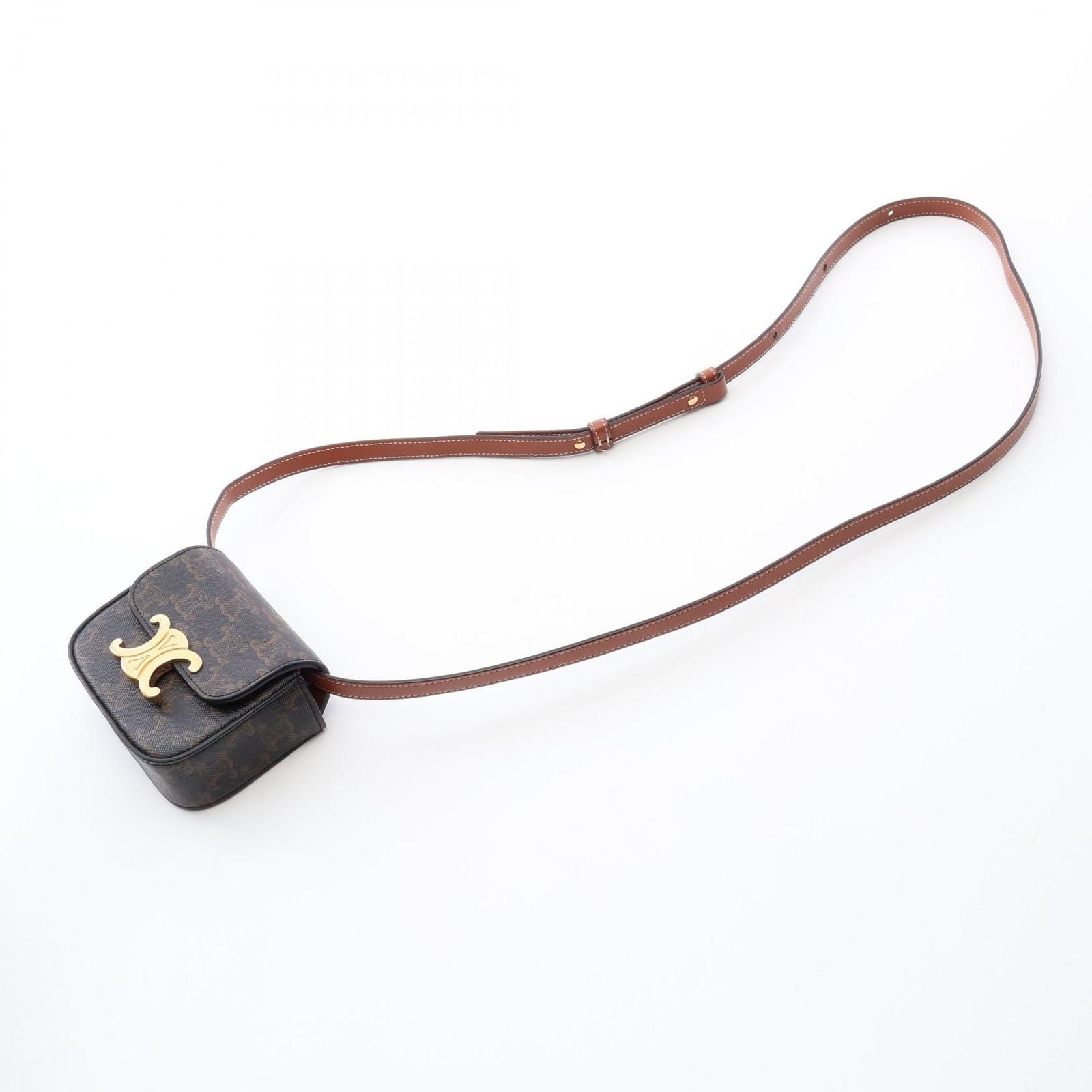 Celine Shoulder Bag Mini Claude Triomphe Black Brown Canvas Leather — view 7