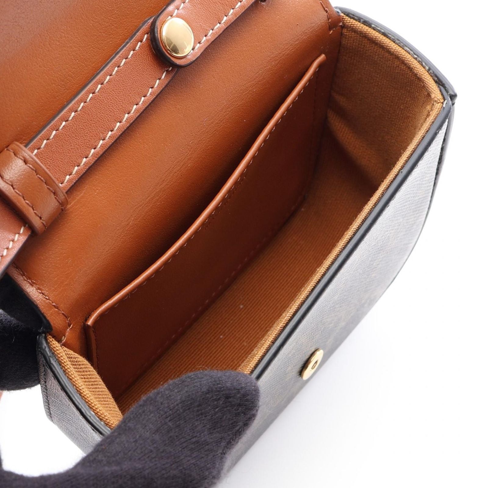 Celine Shoulder Bag Mini Claude Triomphe Black Brown Canvas Leather — view 3