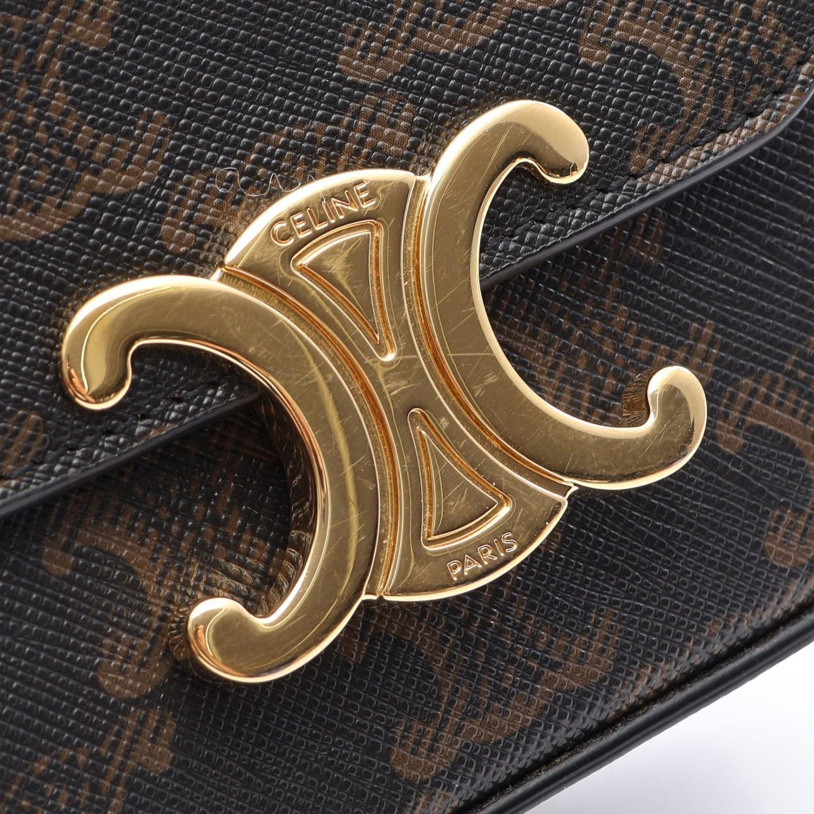 Celine Shoulder Bag Mini Claude Triomphe Black Brown Canvas Leather — view 5