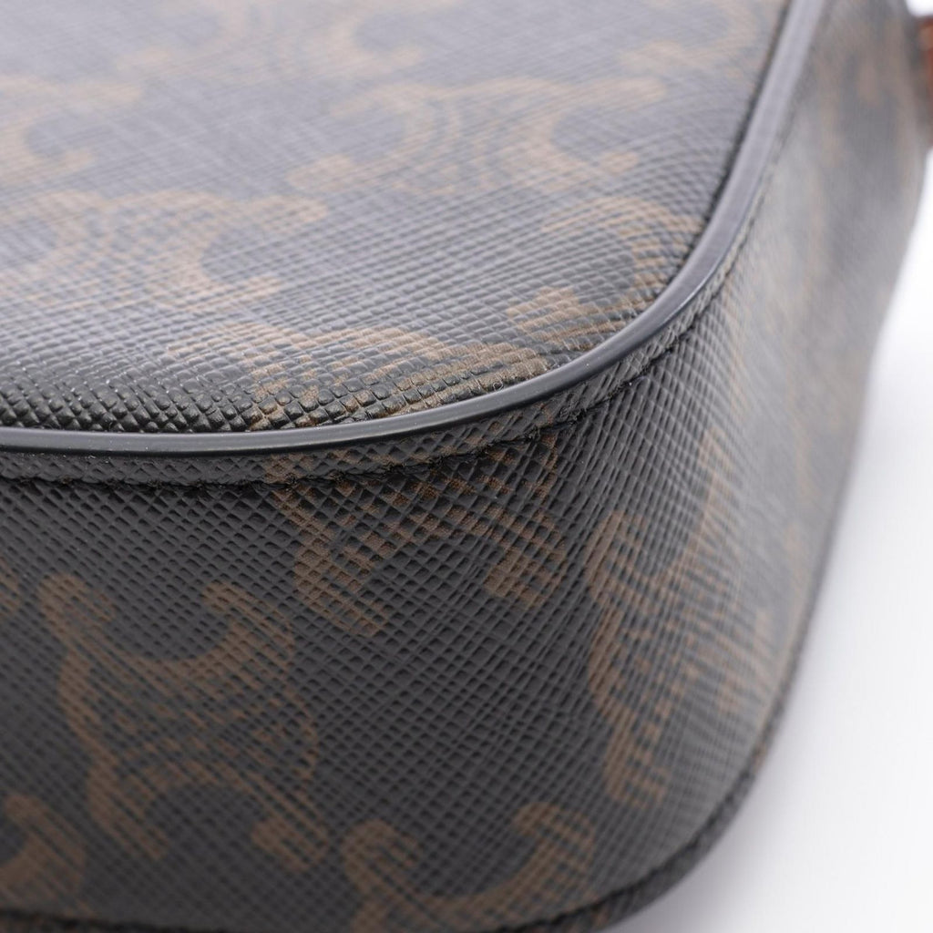 Celine Shoulder Bag Mini Claude Triomphe Black Brown Canvas Leather — view 6