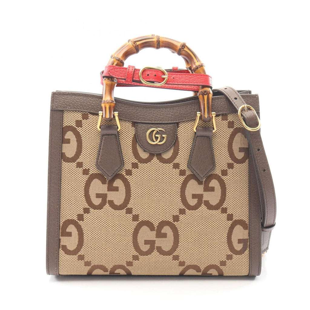 Gucci Diana Jumbo GG 2-Way Beige Brown Canvas Leather Small Handbag
