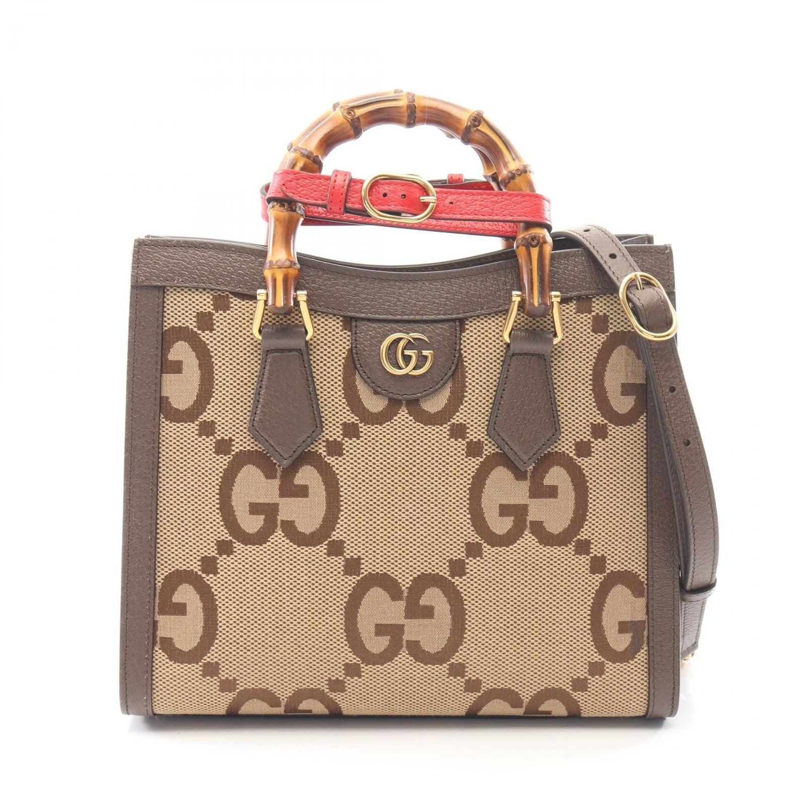 Gucci Diana Jumbo GG 2-Way Beige Brown Canvas Leather Small Handbag
