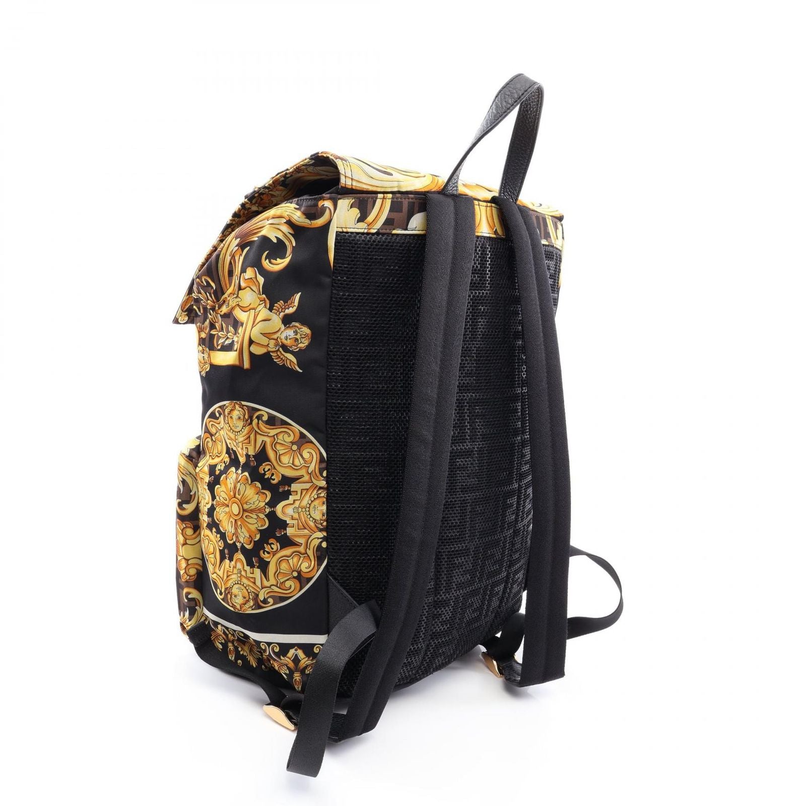 Fendi Backpack Black Brown Yellow Nylon Leather — view 2