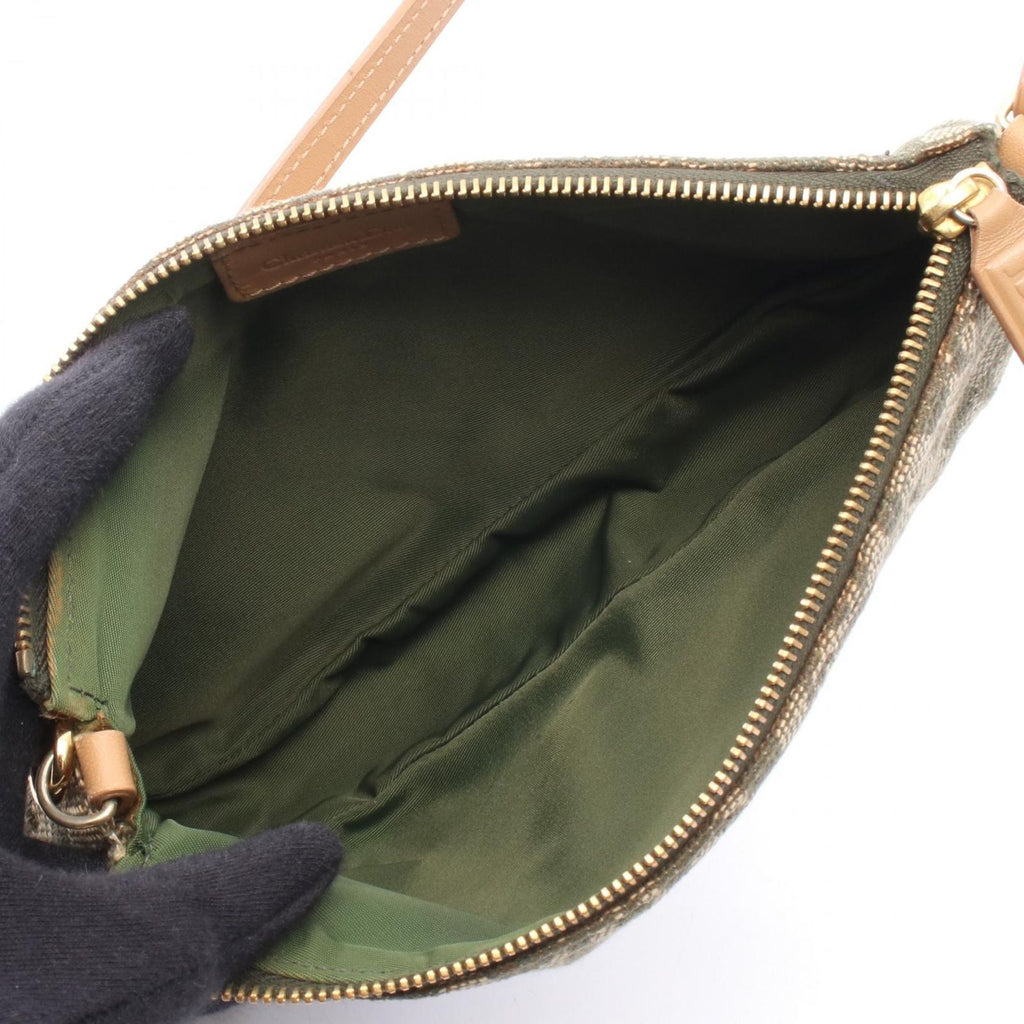 Dior Handbag Trotter Saddle Pouch Green Beige Ivory Canvas Leather — view 3