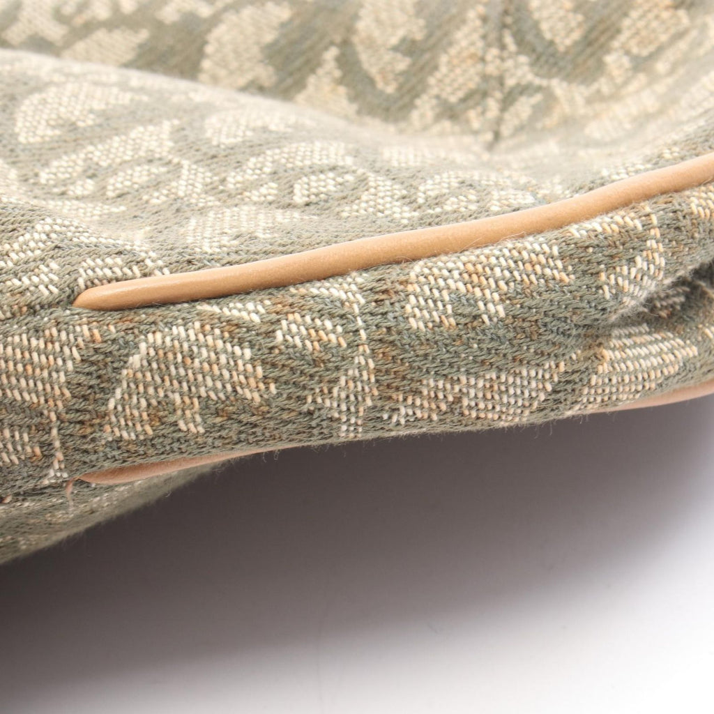 Dior Handbag Trotter Saddle Pouch Green Beige Ivory Canvas Leather — view 8