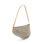 Dior Handbag Trotter Saddle Pouch Green Beige Ivory Canvas Leather — view 2