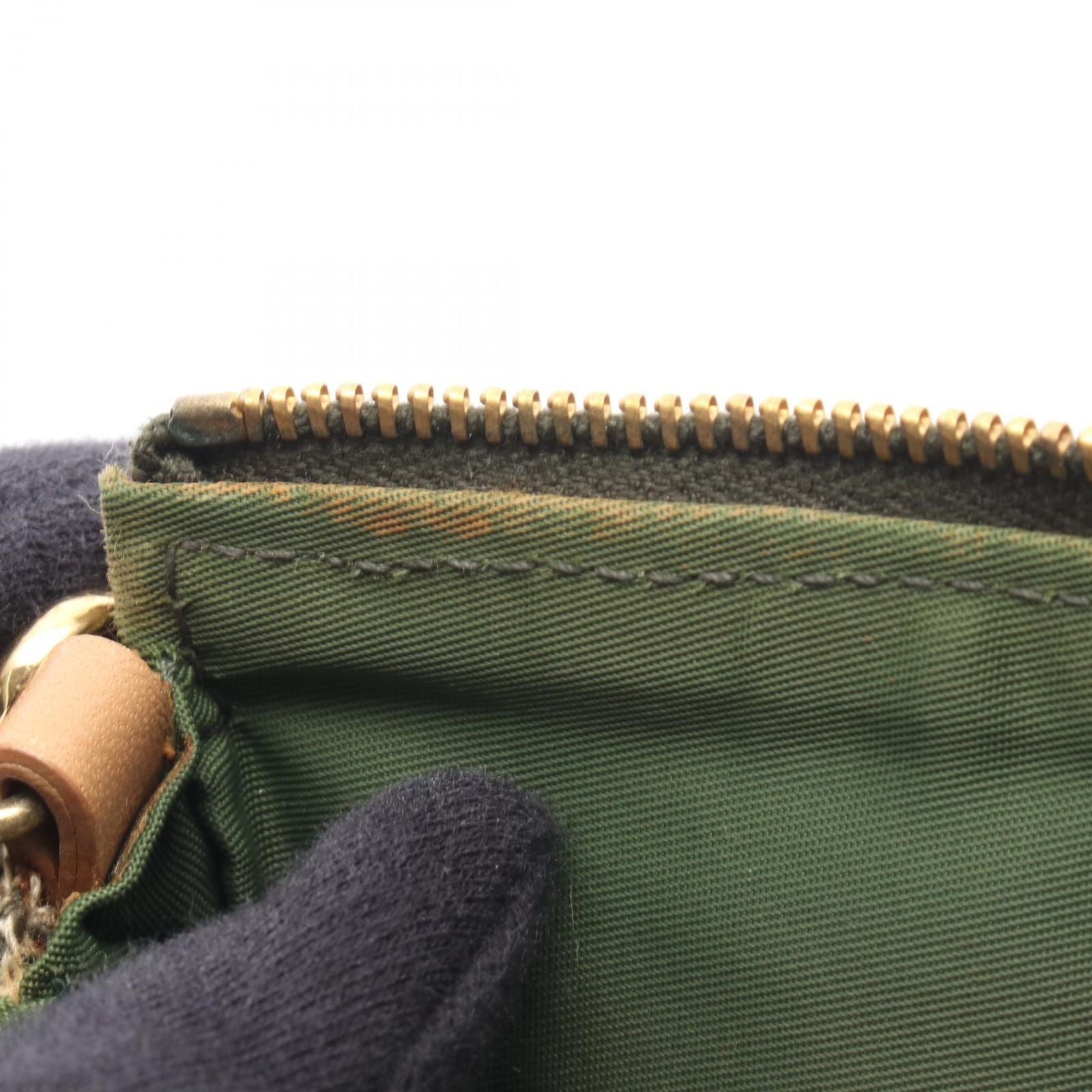 Dior Handbag Trotter Saddle Pouch Green Beige Ivory Canvas Leather — view 5