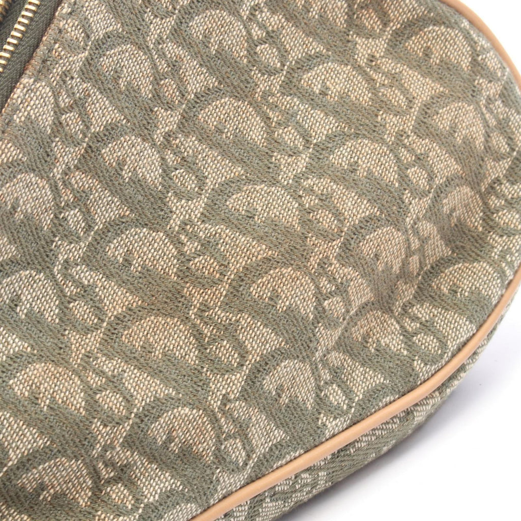 Dior Handbag Trotter Saddle Pouch Green Beige Ivory Canvas Leather — view 7