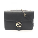 Gucci Shoulder Bag Interlocking Black Leather Chain