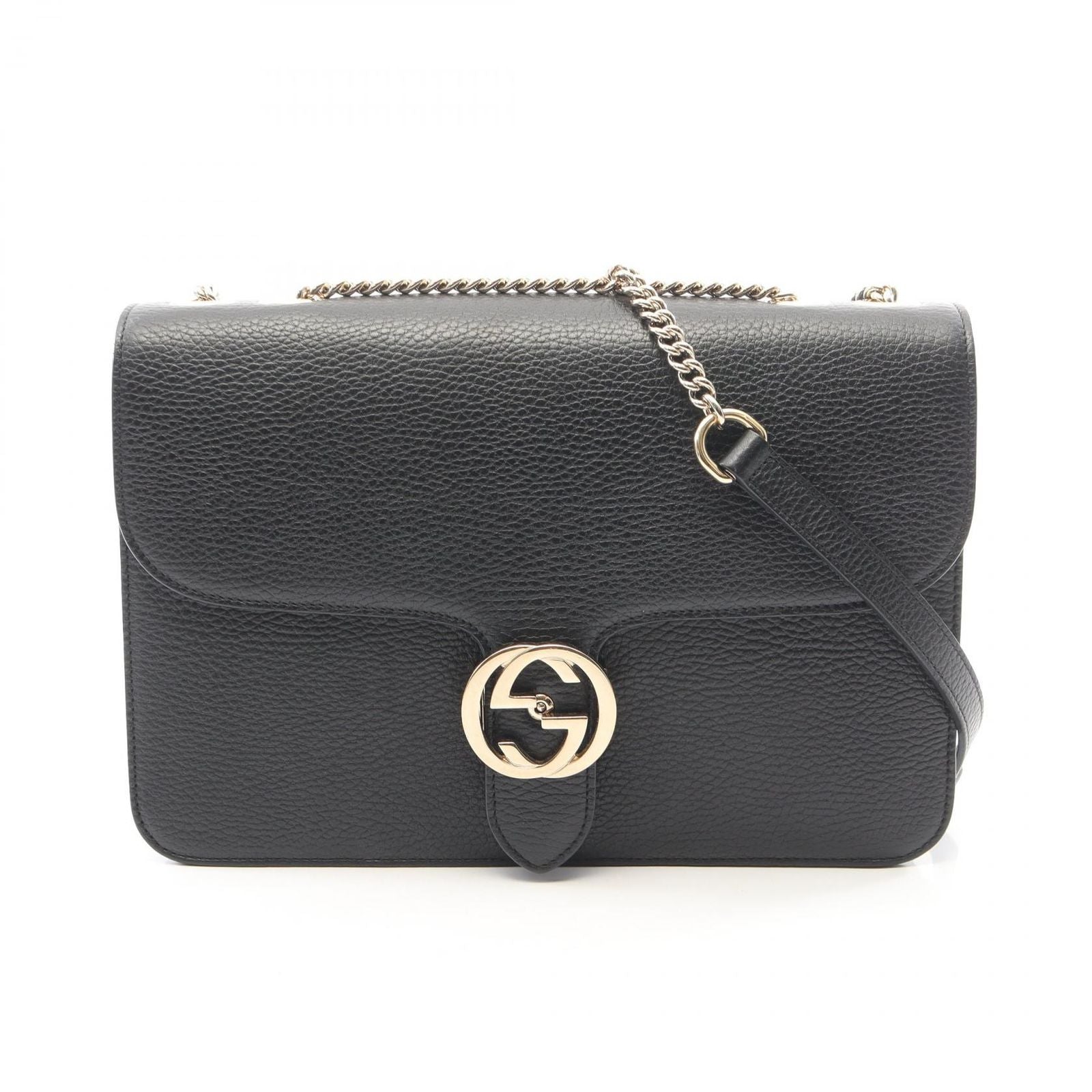 Gucci Shoulder Bag Interlocking Black Leather Chain