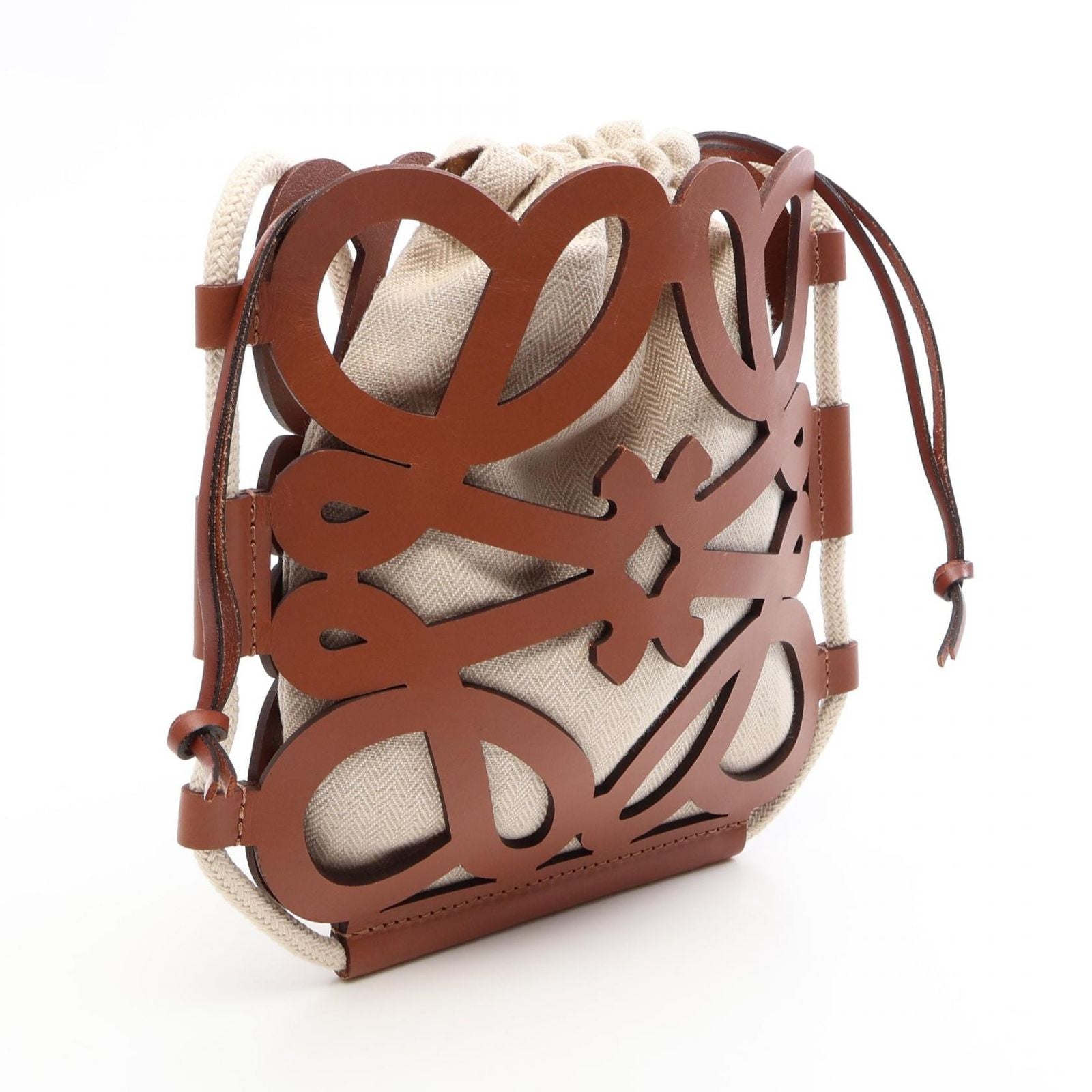 Loewe Shoulder Bag Anagram Cutout Ivory Brown Canvas Leather Cross — view 2