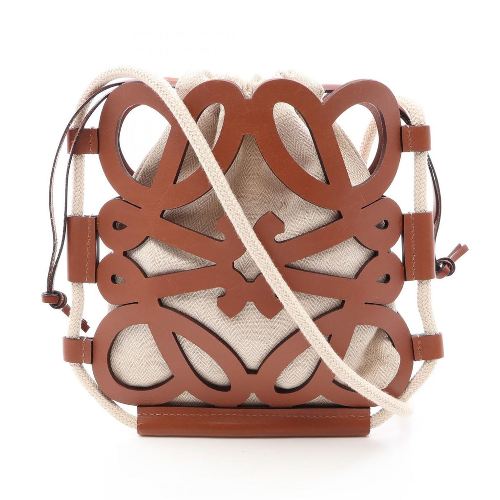 Loewe Shoulder Bag Anagram Cutout Ivory Brown Canvas Leather Cross