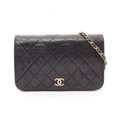 Chanel Shoulder Bag Quilted Full Flap Black Lambskin Push Lock Chain