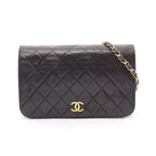 Chanel Shoulder Bag Quilted Full Flap Black Lambskin Push Lock Chain