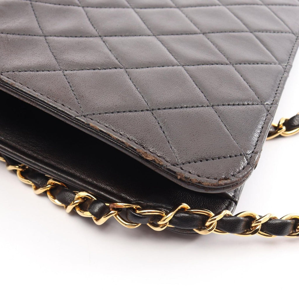 Chanel Shoulder Bag Quilted Full Flap Black Lambskin Push Lock Chain — view 7