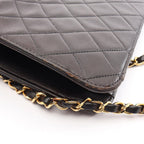 Chanel Shoulder Bag Quilted Full Flap Black Lambskin Push Lock Chain — view 7