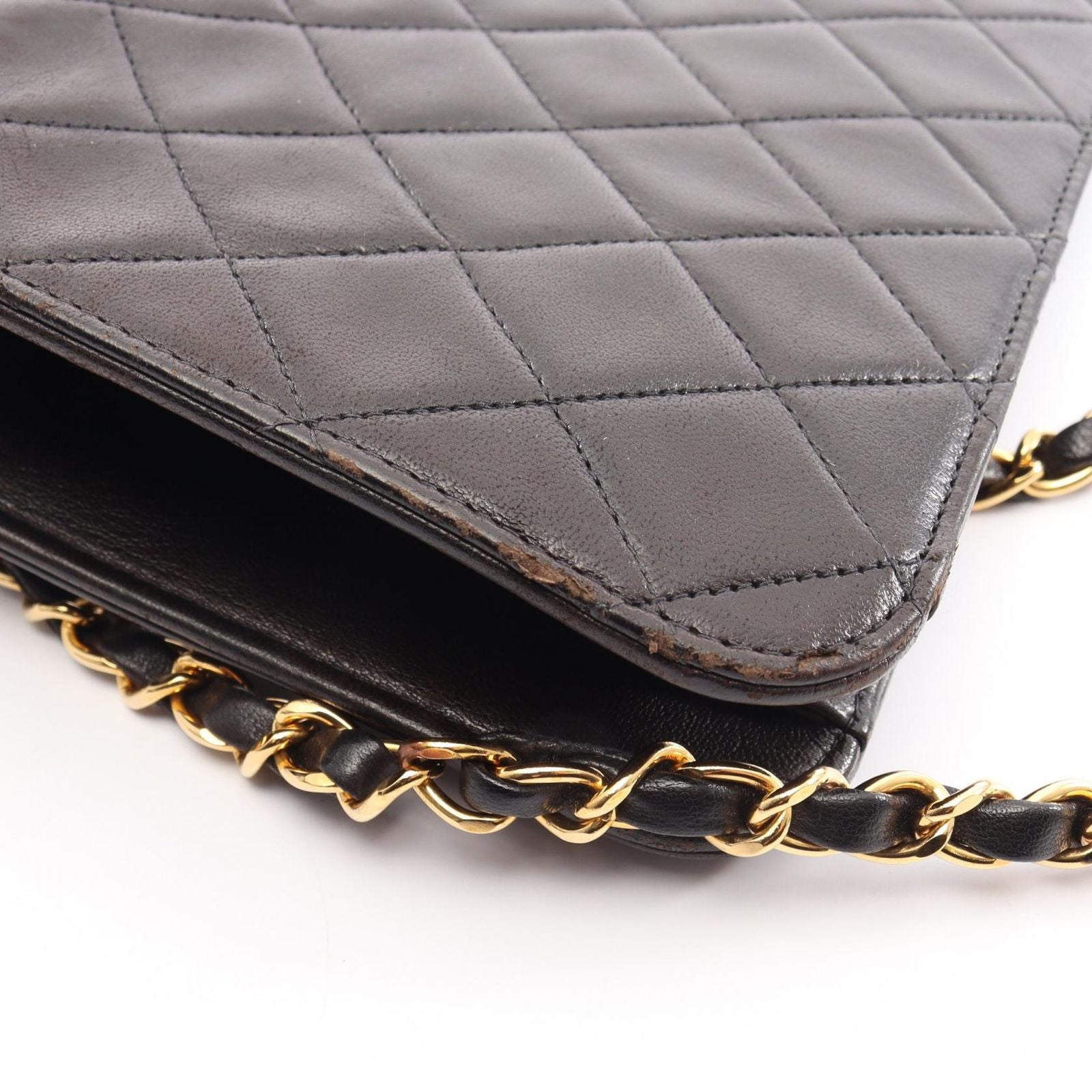Chanel Shoulder Bag Quilted Full Flap Black Lambskin Push Lock Chain — view 7