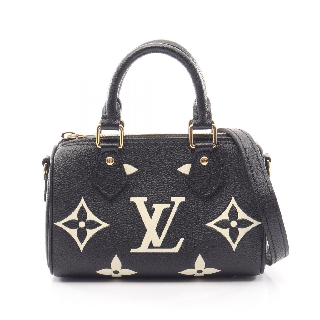 Louis Vuitton Nano Speedy 2-Way Black Beige Leather Handbag