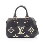 Louis Vuitton Nano Speedy 2-Way Black Beige Leather Handbag