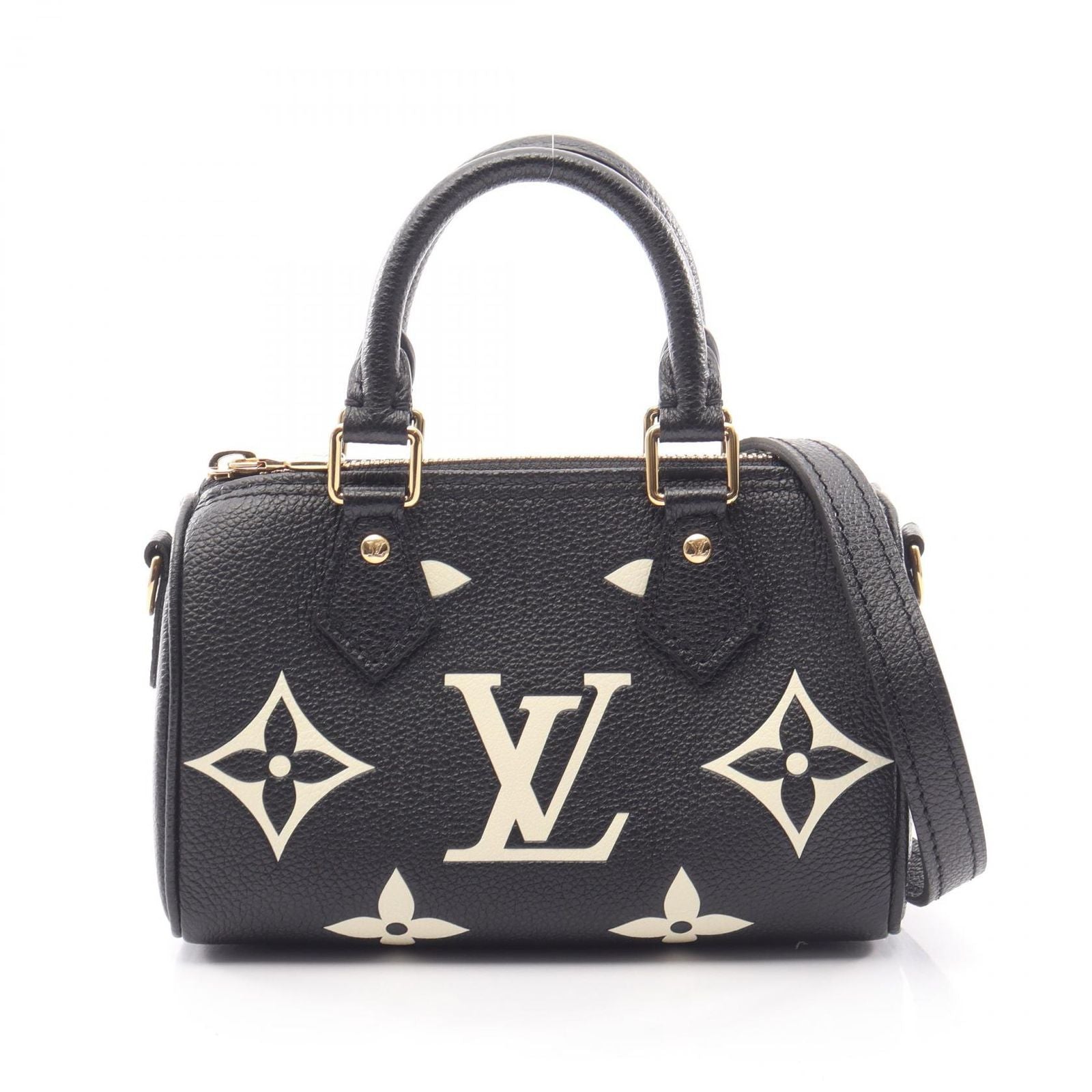Louis Vuitton Nano Speedy 2-Way Black Beige Leather Handbag
