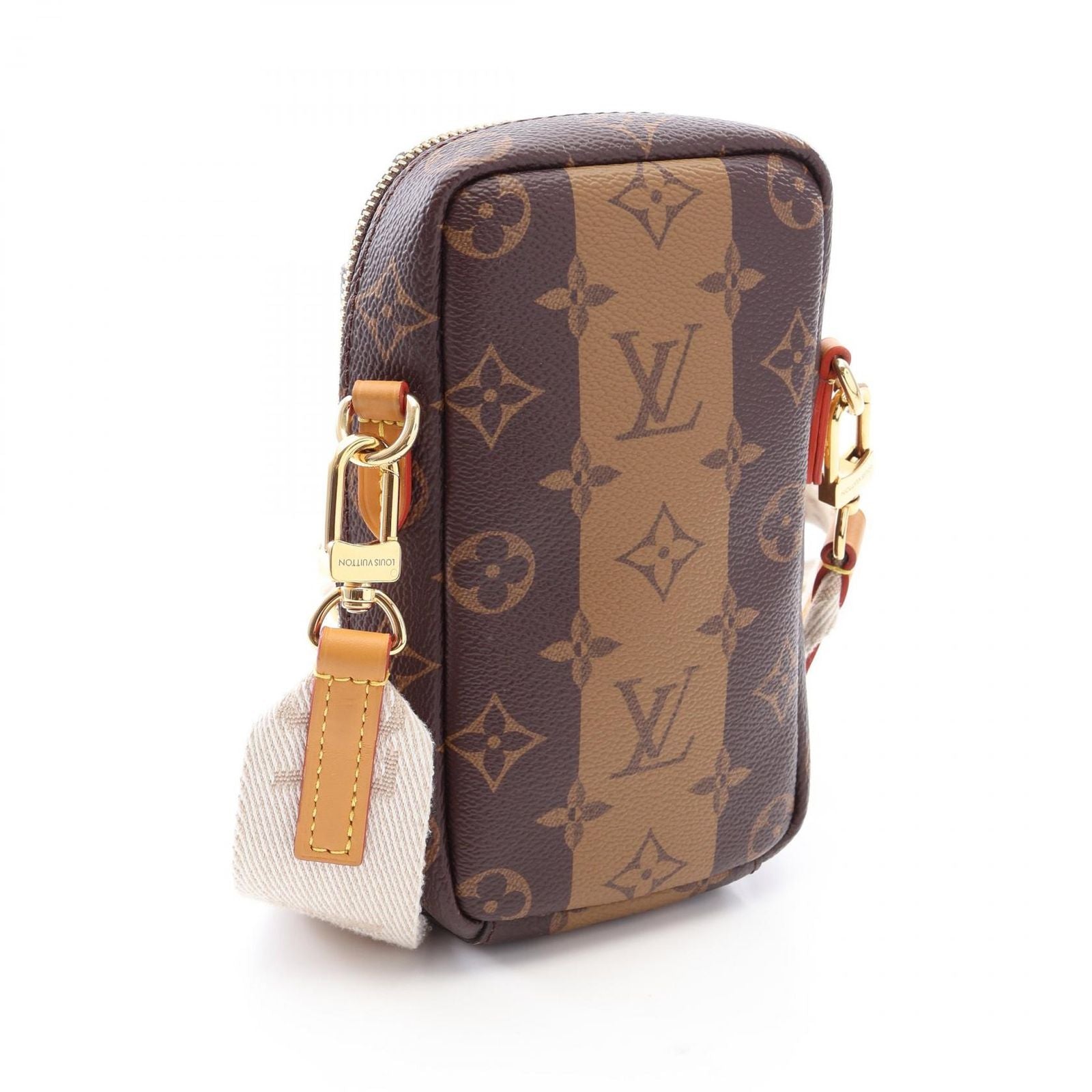 Louis Vuitton Shoulder Bag Double Phone Pouch Monogram Stripe Canvas Leather LV — view 2