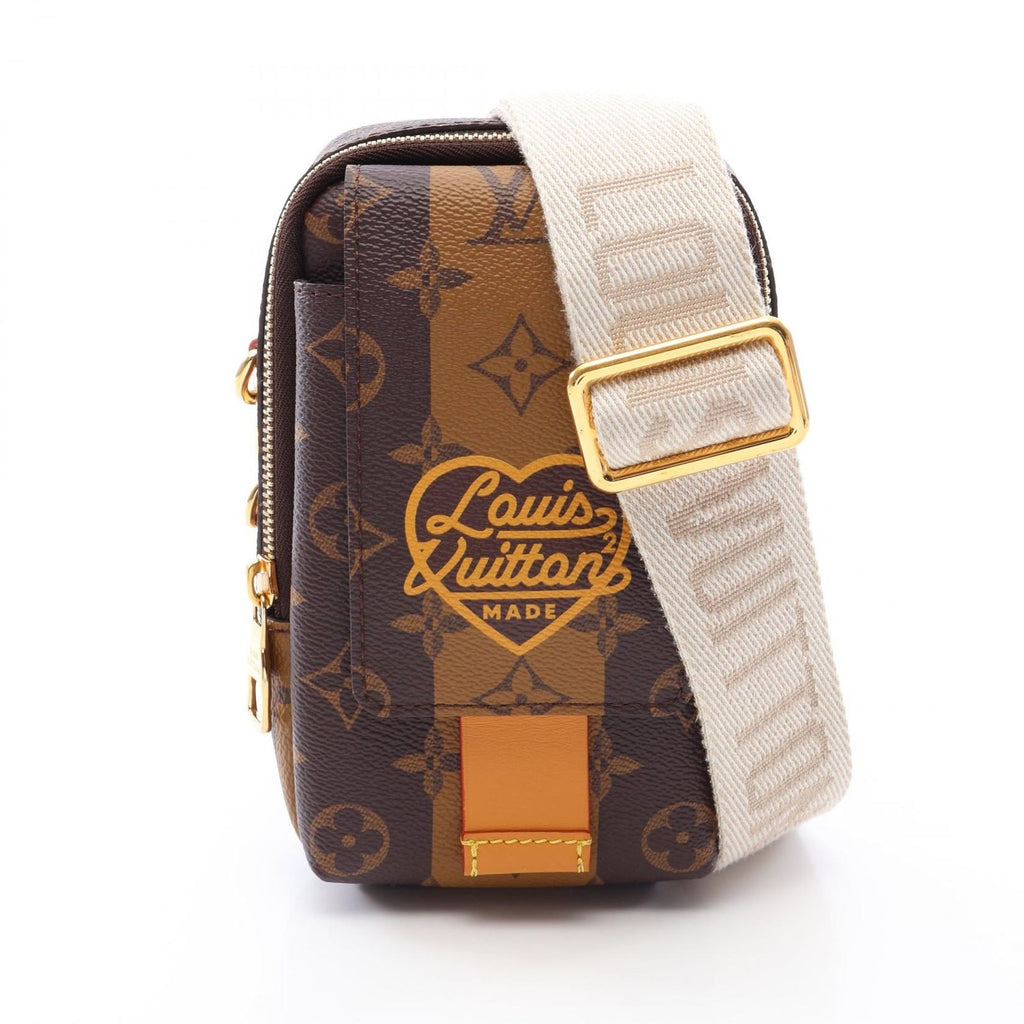 Louis Vuitton Shoulder Bag Double Phone Pouch Monogram Stripe Canvas Leather LV