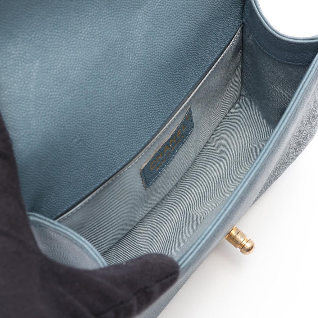 Chanel Shoulder Bag Boy Small Blue Gray Caviar Leather Chain — view 3