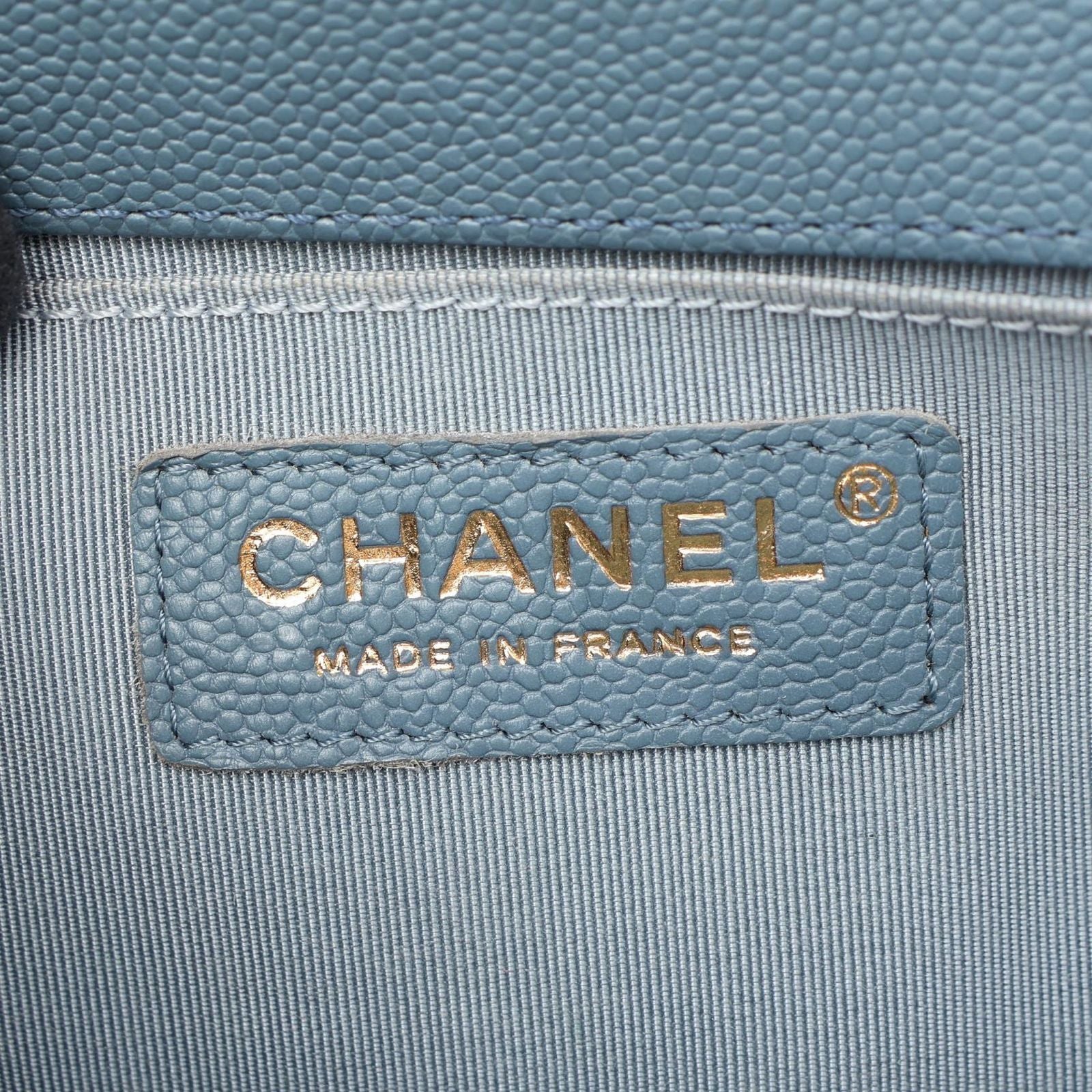 Chanel Shoulder Bag Boy Small Blue Gray Caviar Leather Chain — view 4