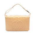 Chanel Shoulder Bag Choco Bar CC Logo Beige Leather