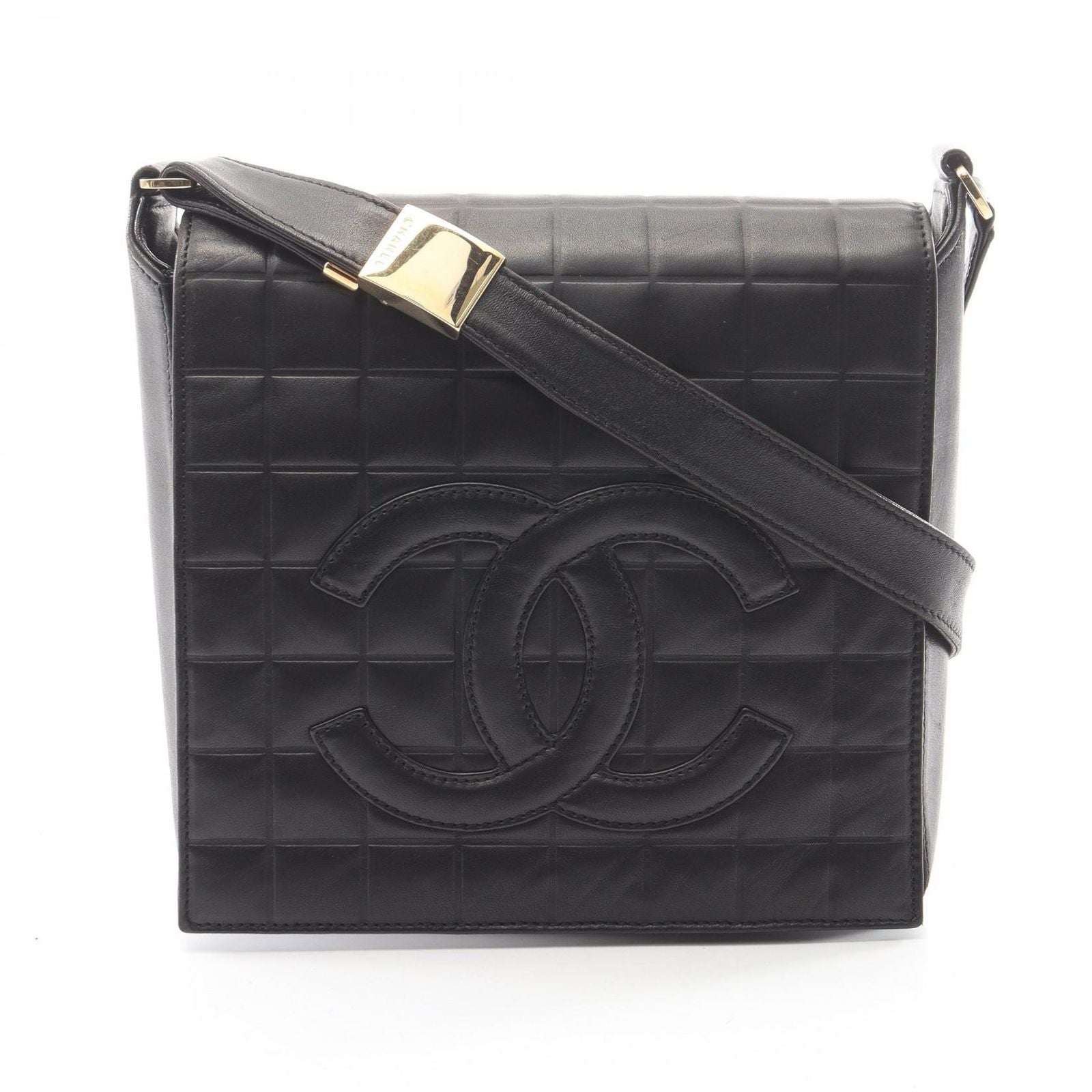 Chanel Shoulder Bag Choco Bar Black Lambskin CC Logo