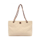 Chanel Tote Bag Quilted Plastic Cream Caviar Chain
