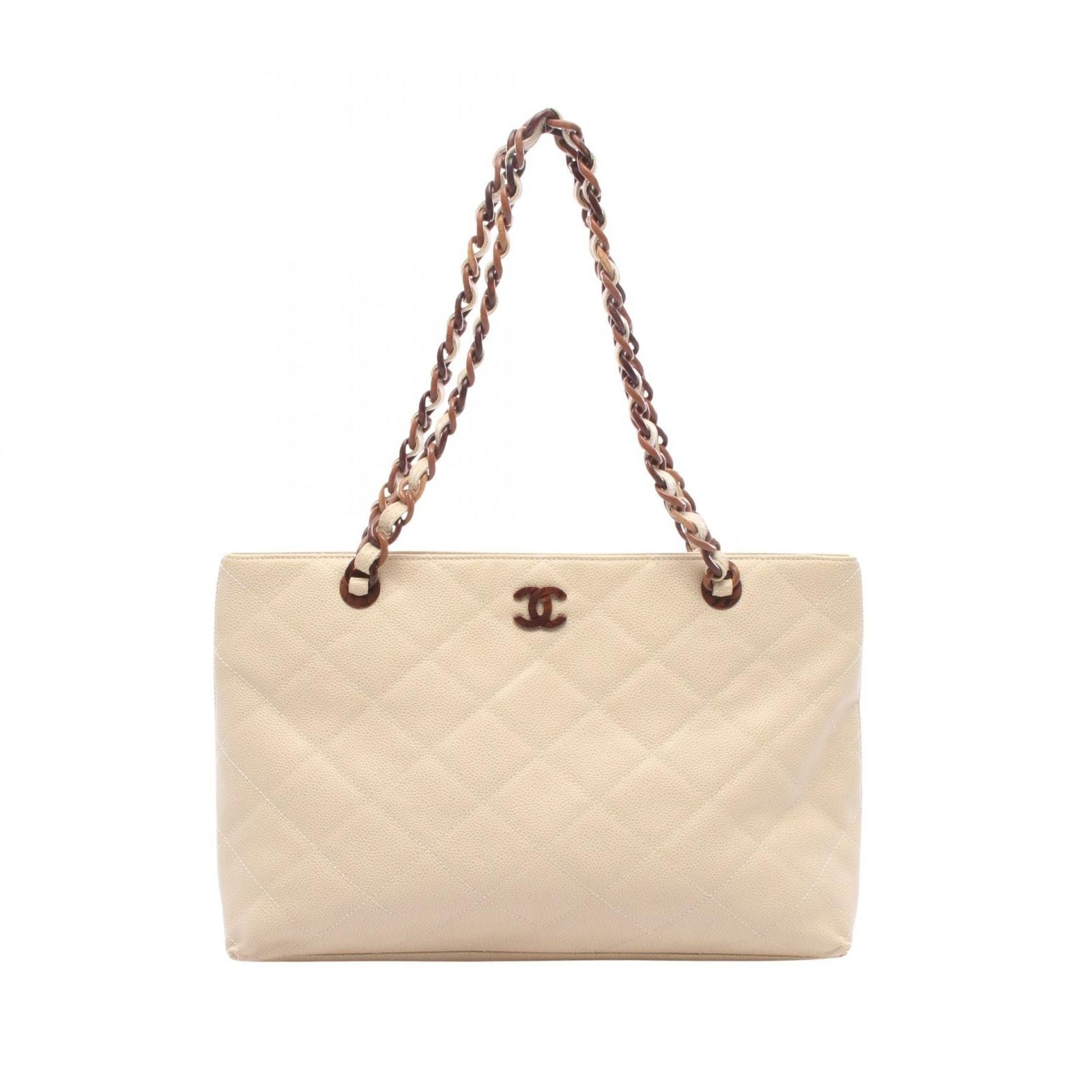 Chanel Tote Bag Quilted Plastic Cream Caviar Chain