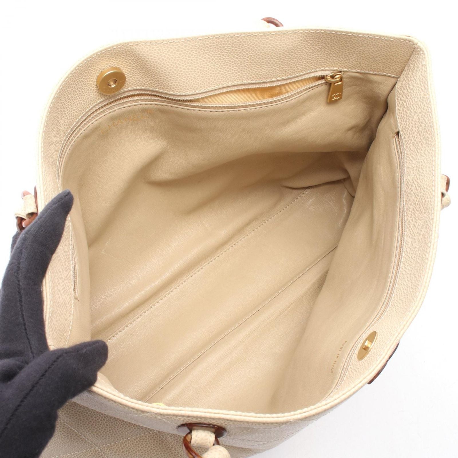 Chanel Tote Bag Quilted Plastic Cream Caviar Chain — view 3