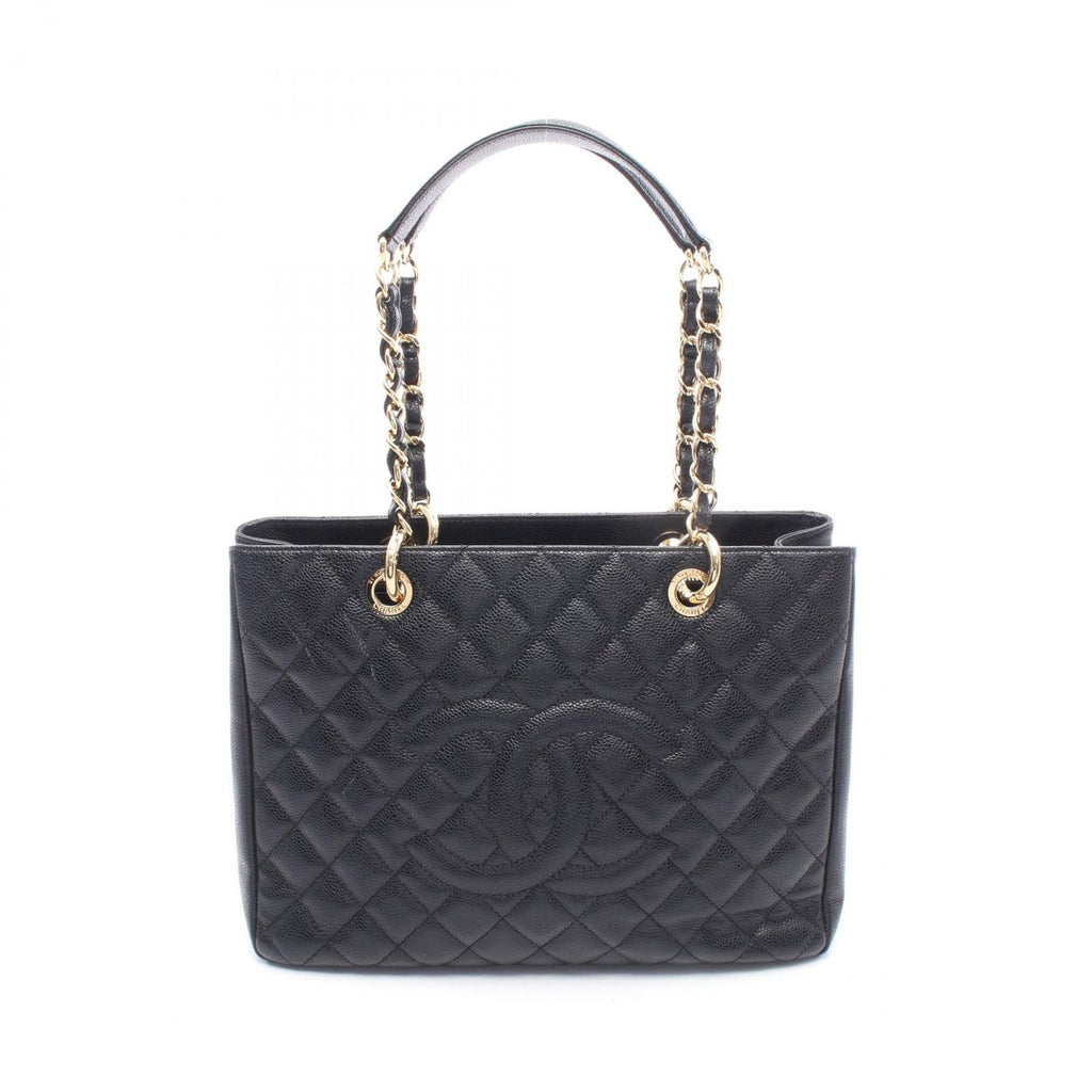 Chanel Tote Bag Quilted Grand Shopping GST Black Caviar Leather Chain