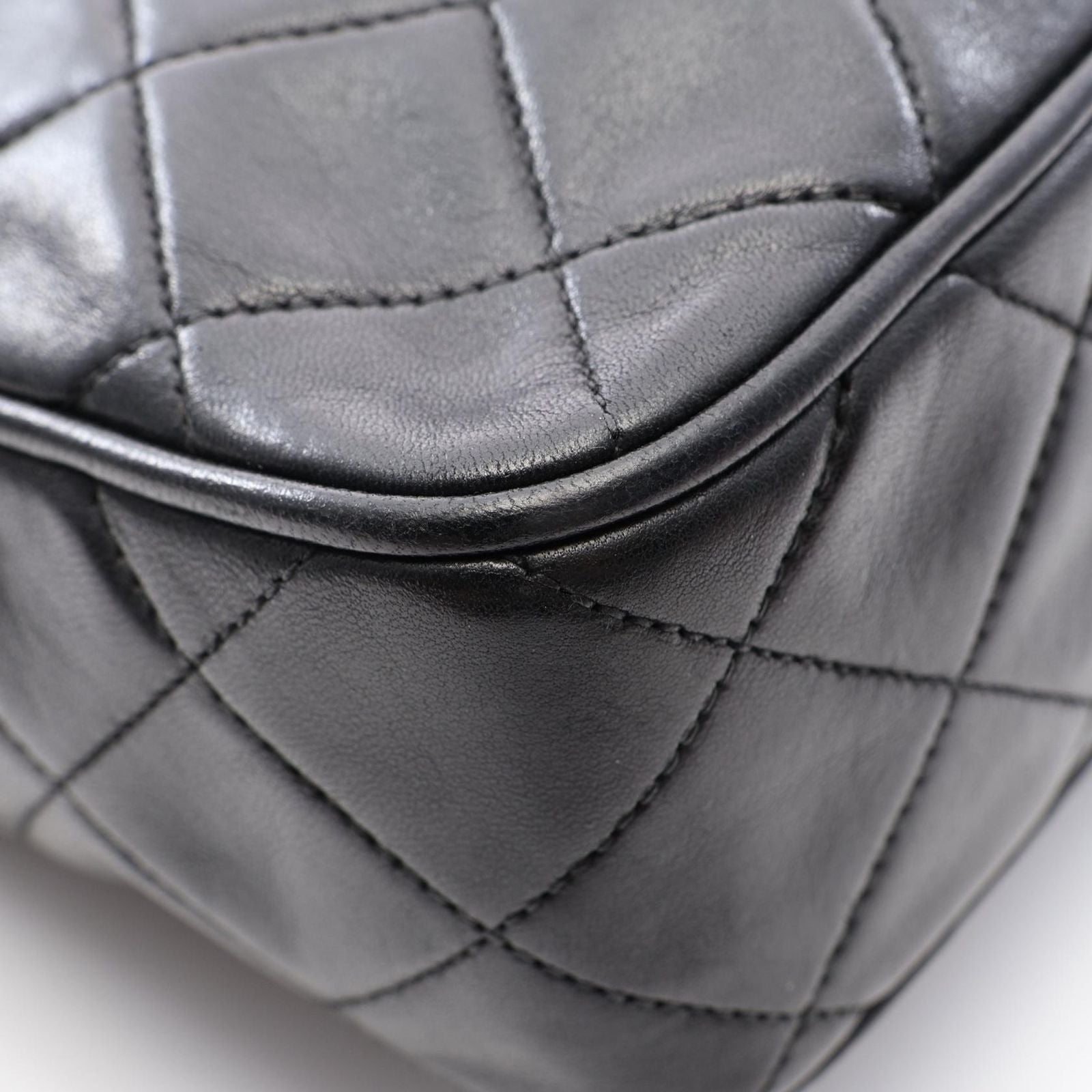 Chanel Shoulder Bag Quilted Fringe Chain Black Lambskin — view 8