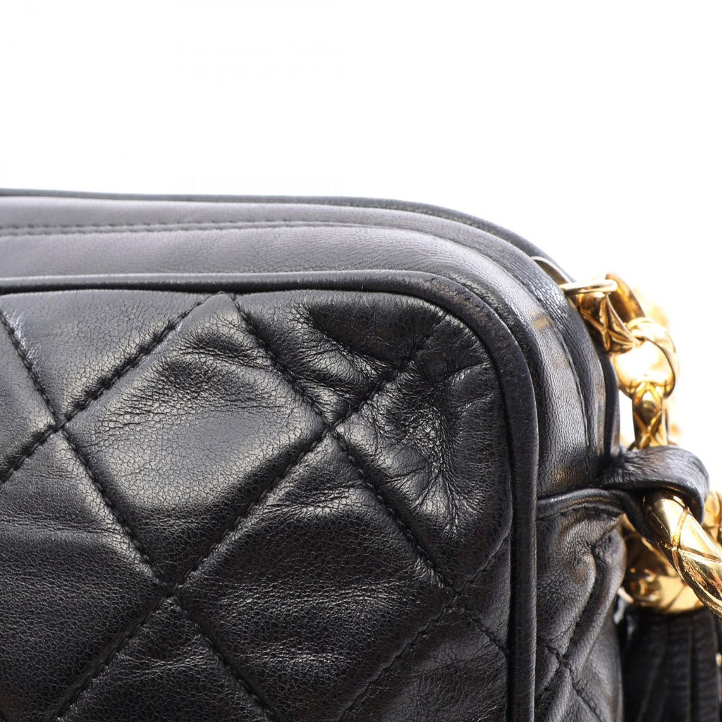 Chanel Shoulder Bag Quilted Fringe Chain Black Lambskin — view 6