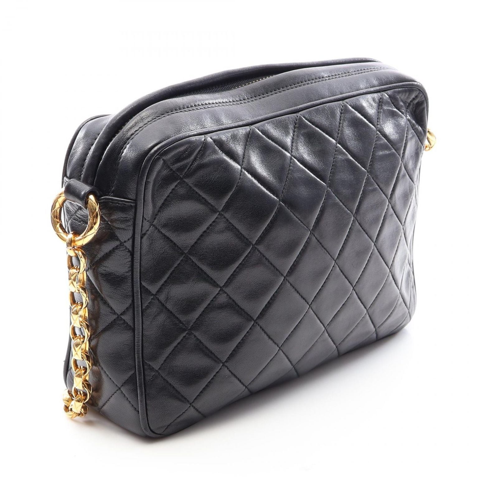 Chanel Shoulder Bag Quilted Fringe Chain Black Lambskin — view 2