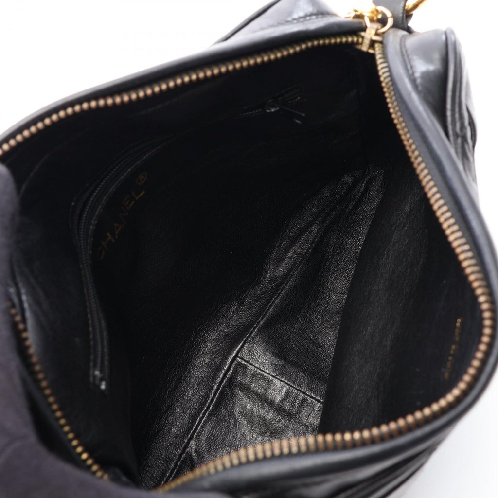 Chanel Shoulder Bag Quilted Fringe Chain Black Lambskin — view 3