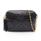 Chanel Shoulder Bag Quilted Fringe Chain Black Lambskin