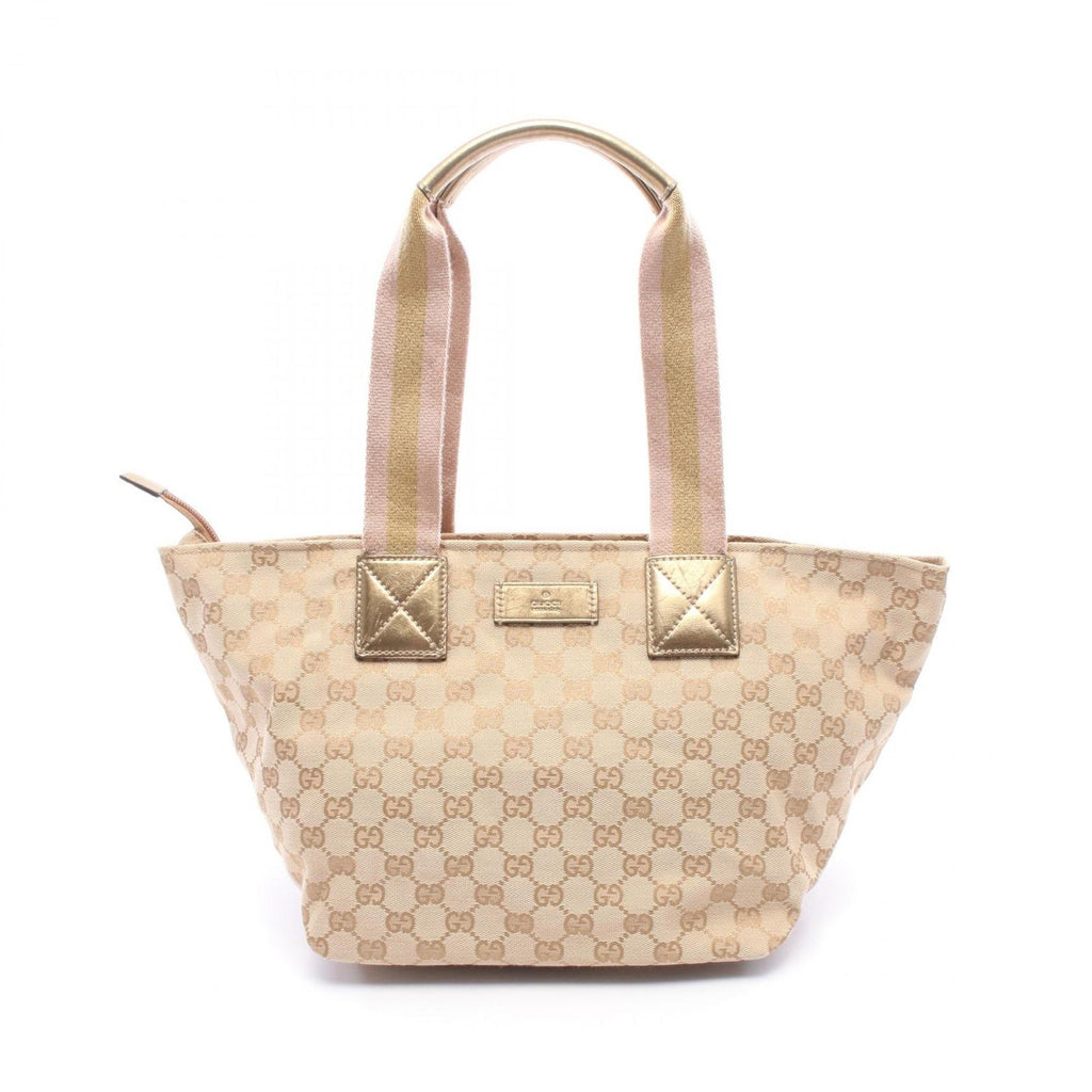 Gucci Tote Bag GG Canvas Sherry Line Gold Beige Pink