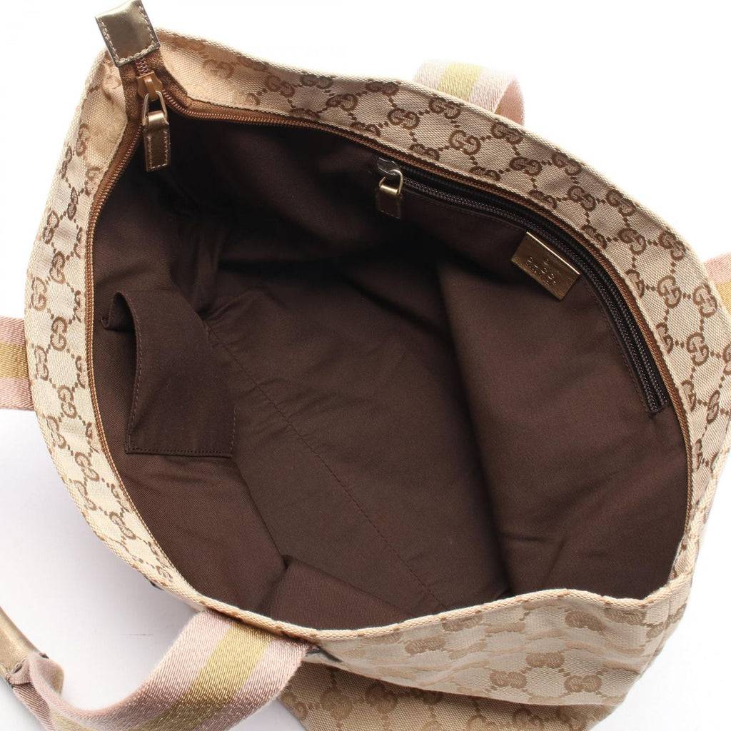 Gucci Tote Bag GG Canvas Sherry Line Gold Beige Pink — view 3