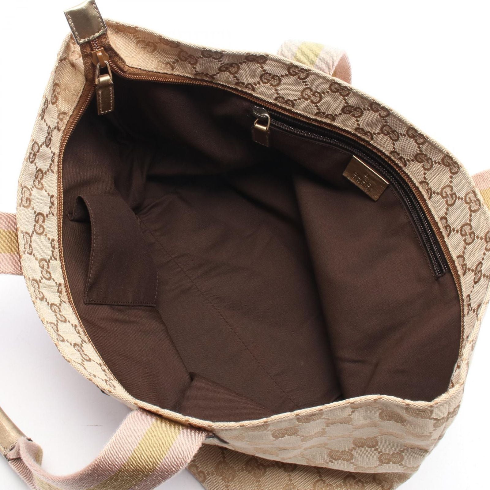 Gucci Tote Bag GG Canvas Sherry Line Gold Beige Pink — view 3