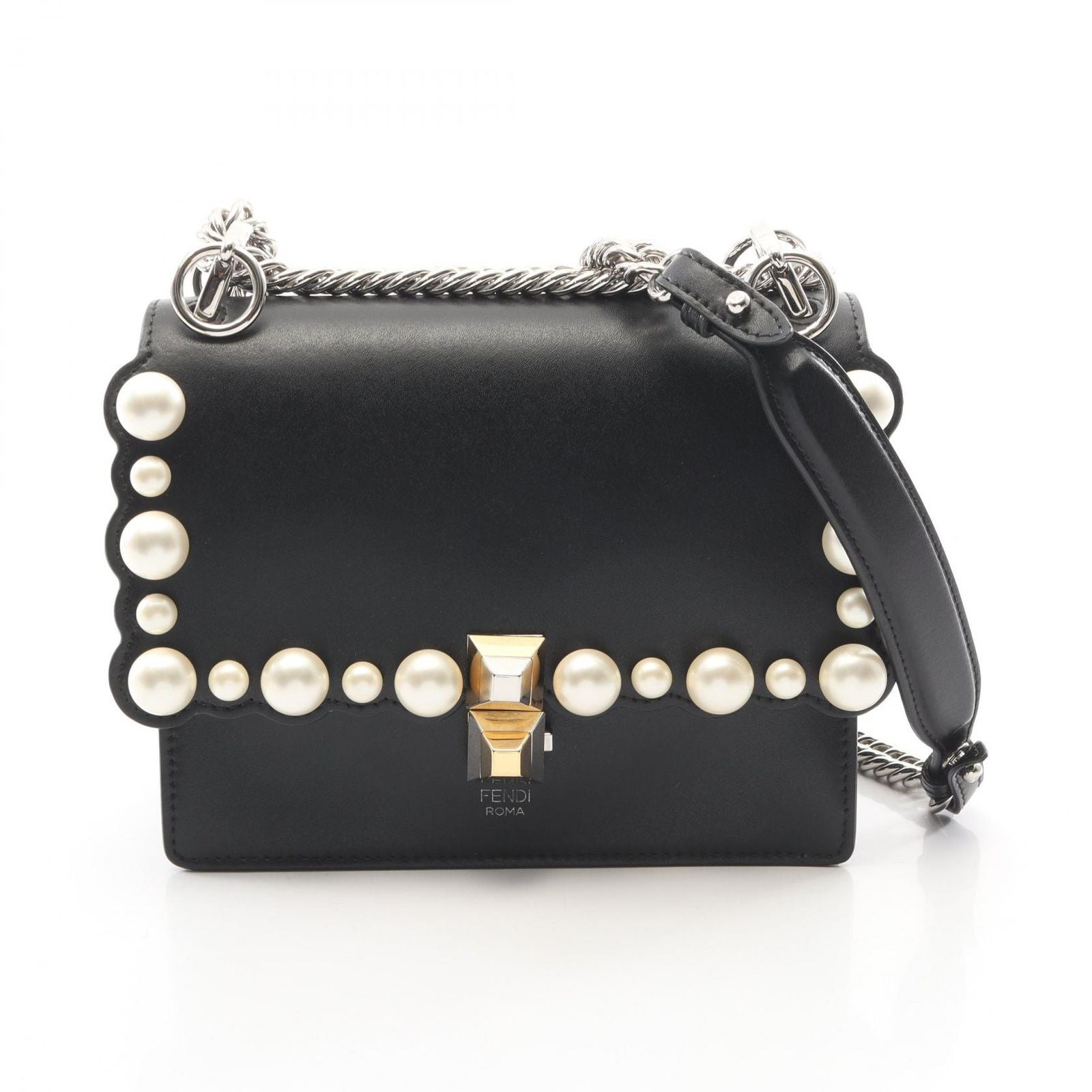 Fendi Shoulder Bag Mini Kan I Black Leather Canai Small