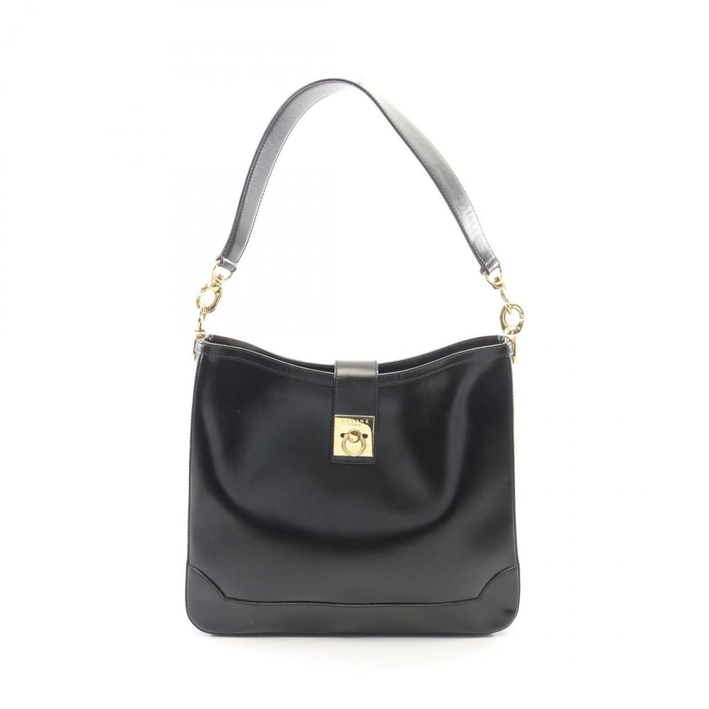 Celine Shoulder Bag Black Leather Gancini
