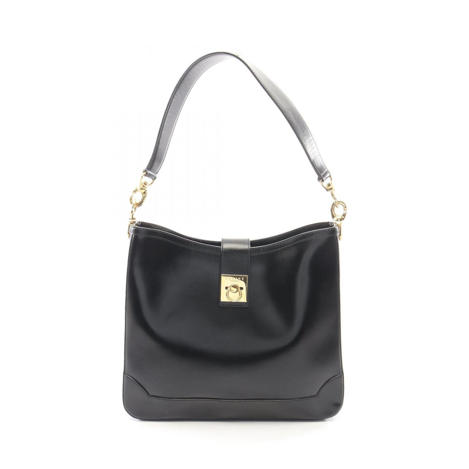 Celine Shoulder Bag Black Leather Gancini