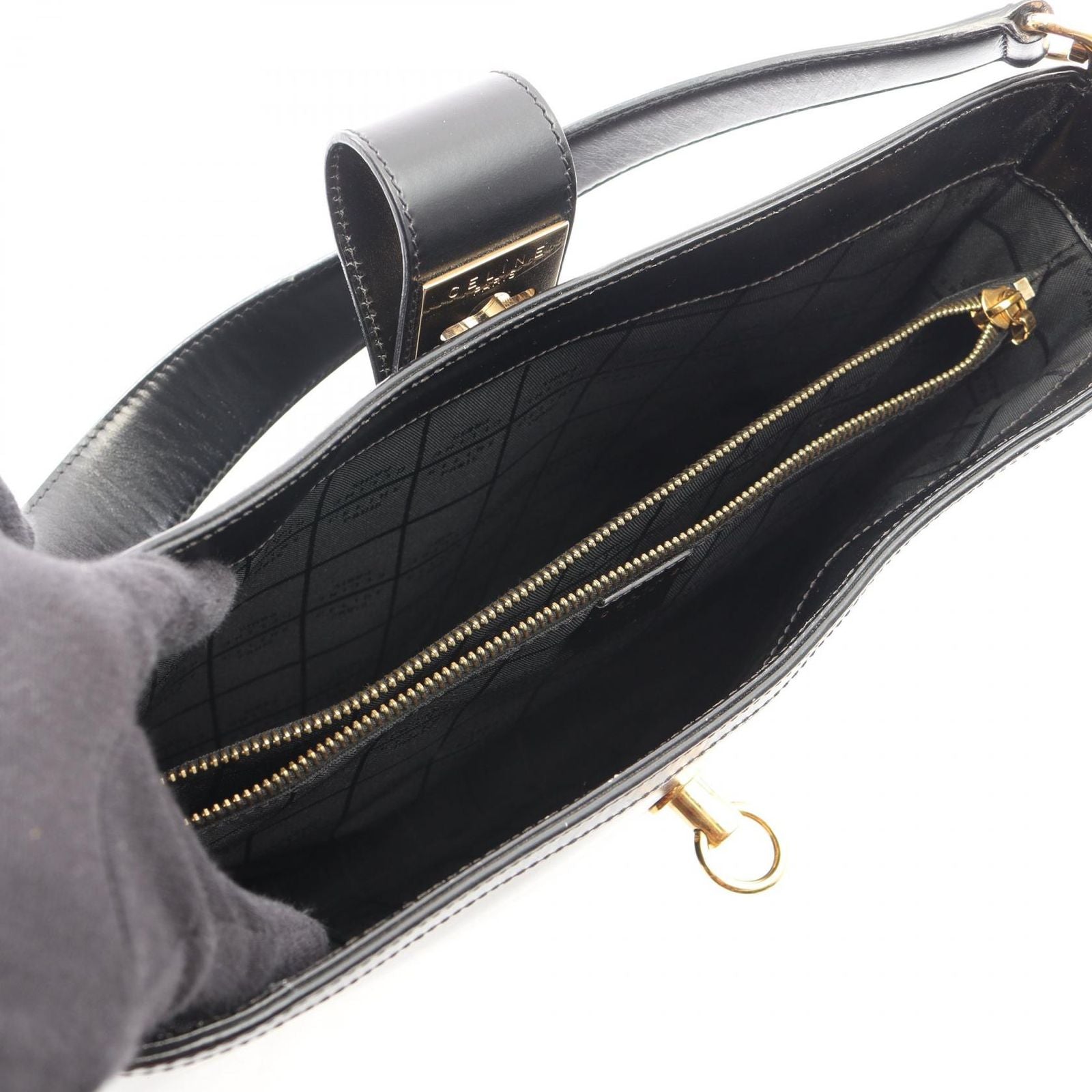 Celine Shoulder Bag Black Leather Gancini — view 3