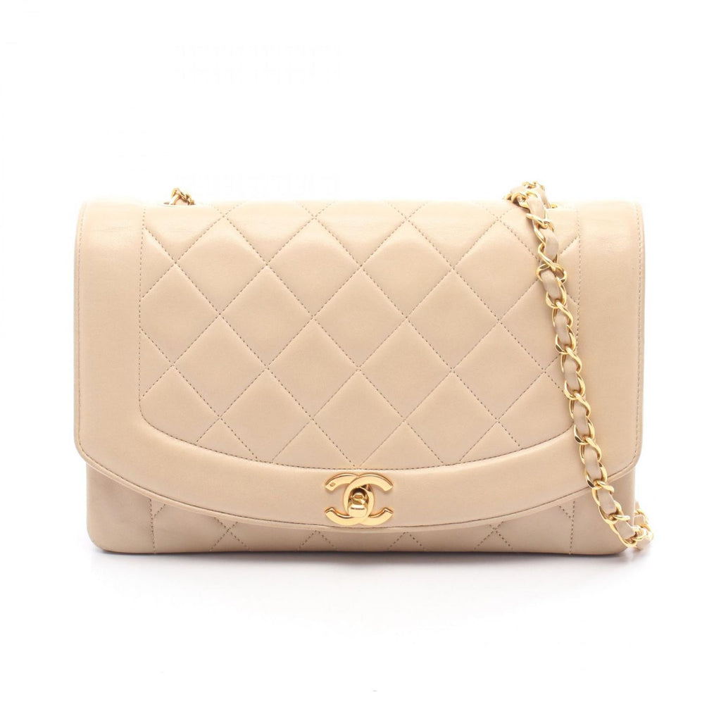 Chanel Shoulder Bag Quilted Diana Flap Light Beige Lambskin Chain