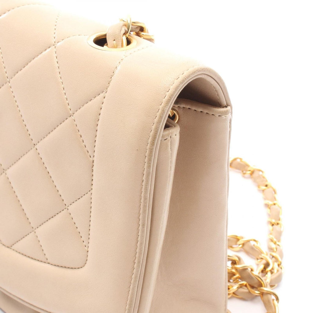 Chanel Shoulder Bag Quilted Diana Flap Light Beige Lambskin Chain — view 8