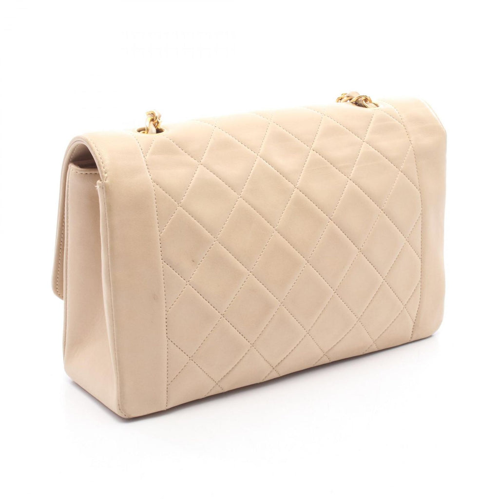 Chanel Shoulder Bag Quilted Diana Flap Light Beige Lambskin Chain — view 2