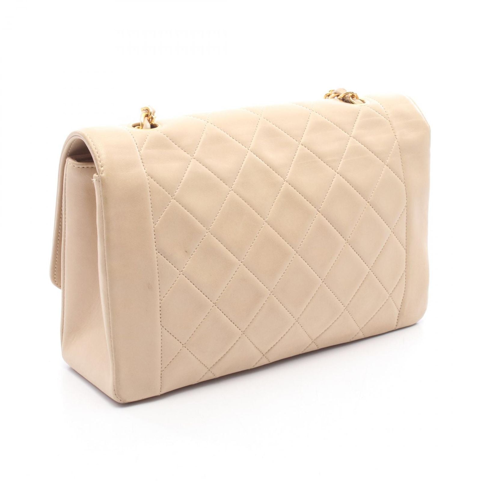 Chanel Shoulder Bag Quilted Diana Flap Light Beige Lambskin Chain — view 2